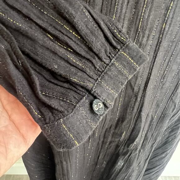 JOHNNY WAS Calme Mirah Black Gold Midi Dress Long Slv Embroidered Boho Sz S - Picture 3 of 5